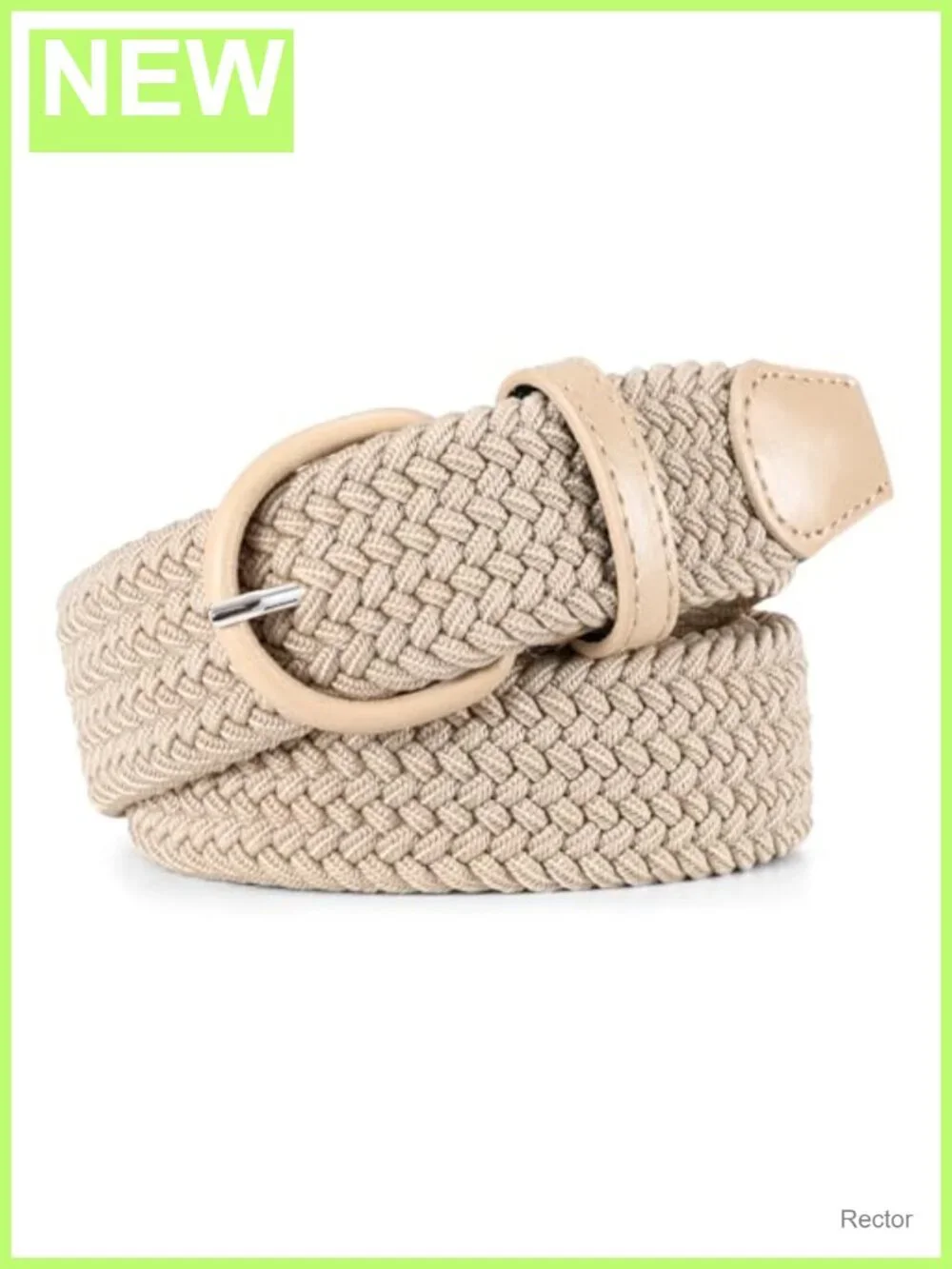 Braided Fabric Stretch Belt Leather Covered Buckle Canvas Adjustable Women